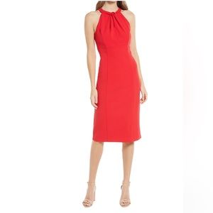 NWOT Julia Jordan Twist Neck Midi Sheath Dress Red Size8